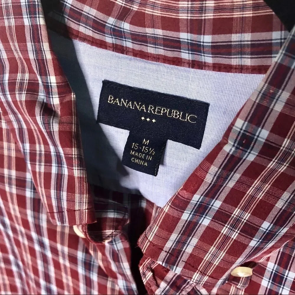 Banana Republic Classic Plaid Poplin Long Sleeve Button-Down Dress Shirt Size M